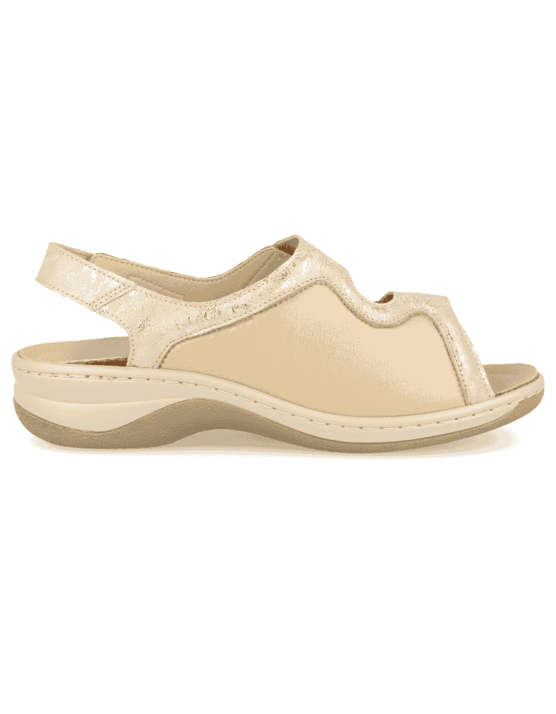 SANDALIA PARA PIES DELICADOS Y ANCHOS, JULIA 2019 BEIGE- Piel y Licra