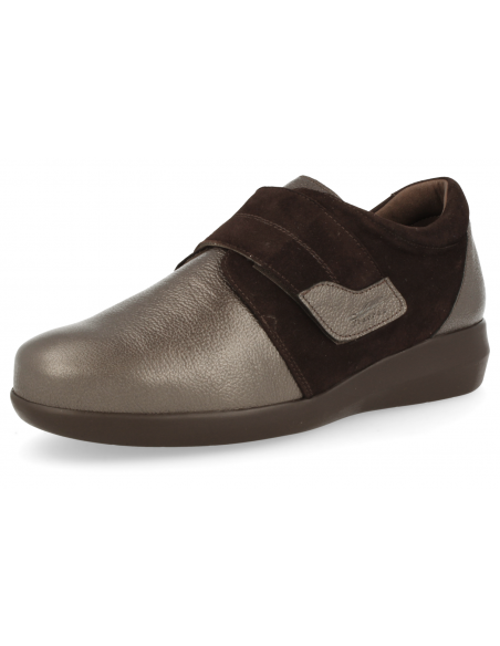 THERAPEUTIC WOMEN SHOES, LEATHER, EXTRA-LARGE WIDTH, LINA VELCRO BROWN