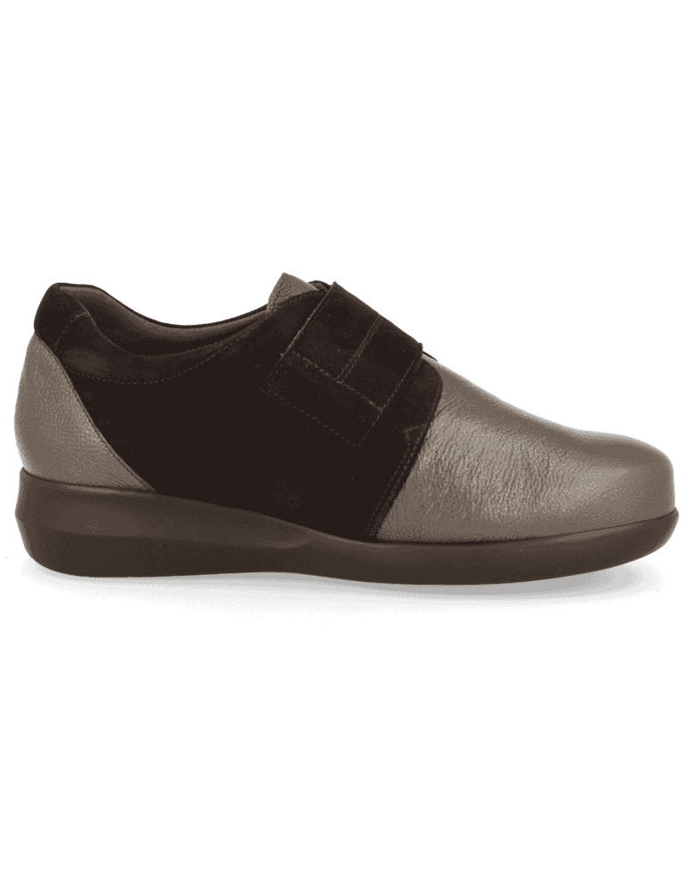 ZAPATO SEÑORA PIES ANCHOS, LINA VELCRO MARRÓN