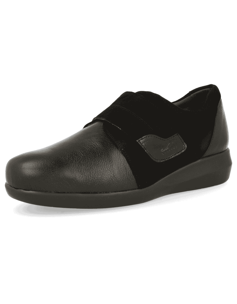 ZAPATO SEÑORA PIES ANCHOS, LINA VELCRO NEGRO