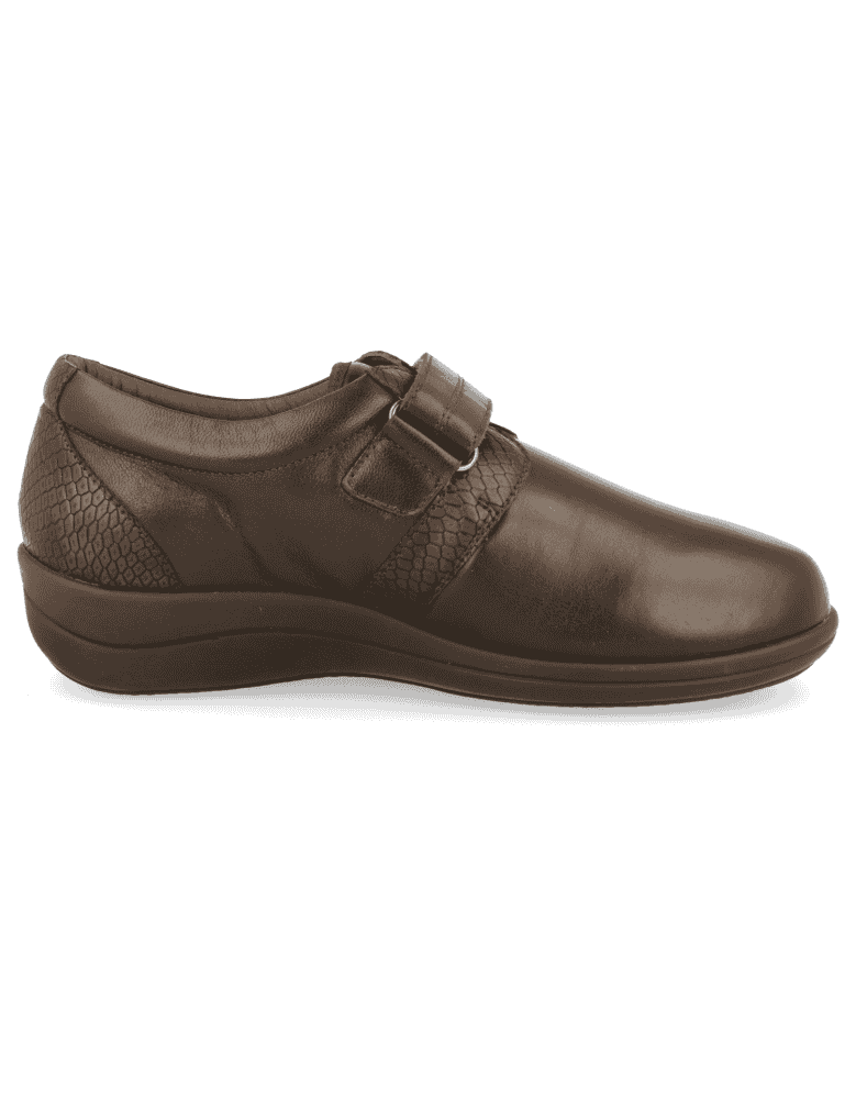 ZAPATOS ANCHOS SEÑORA PARA PIES DELICADOS, LARA 02 MARRÓN - Piel y licra,  extra ancho.