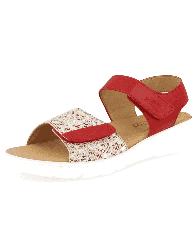SANDALIA PARA PIES DELICADOS Y ANCHOS, VILA 10 ROJO- Piel y Licra