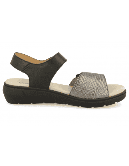 SANDALIA PARA PIES DELICADOS Y ANCHOS, VILA 01 NEGRO - Piel y Licra