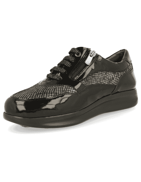SNEAKER FOR WOMEN WITH DELICATE FEET , BIBIANA 21 BLACK SILVER - Extra width.