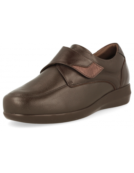 THERAPEUTIC WOMEN SHOES REGINA 02, LEATHER AND LYCRA,  VELCRO BROWN - LARGE WIDTH