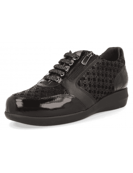Zapato Señora DiabCare® Irma Negro Cadenas | Horma K+ Extra Ancha
