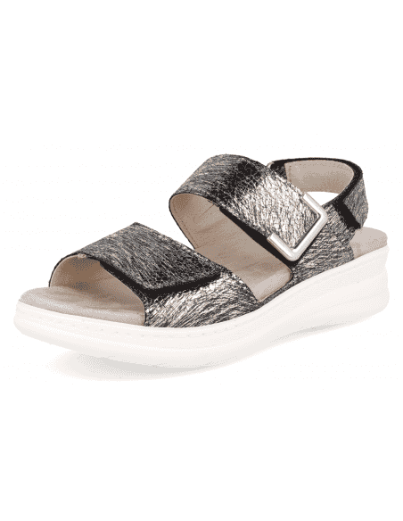 SANDALIA ADEJE SANDAL D'Torres@ NEGRO-PLATA, PLANTA ANATÓMICA EXTRAIBLE MUY CÓMODA.