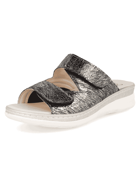 SANDALIA MALENA NEGRO-PLATA D'Torres® | Horma K para Pies Anchos y Juanetes