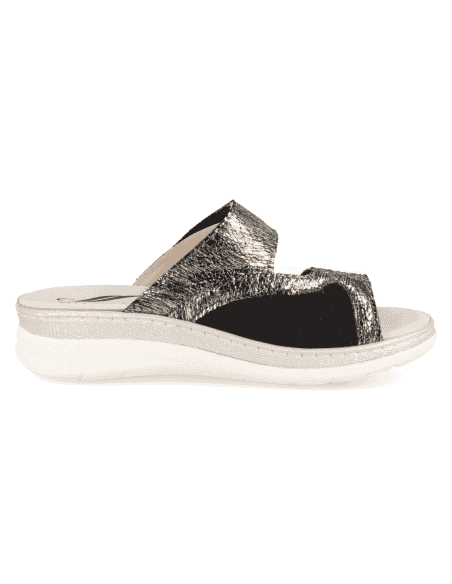 SANDALIA MALENA NEGRO-PLATA D'Torres® | Horma K para Pies Anchos y Juanetes