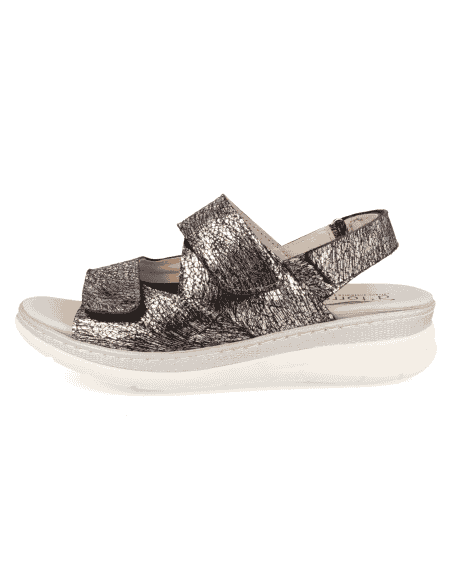 SANDALIA MALENA SANDAL NEGRO-PLATA D'Torres®, PARA PIES DELICADOS Y ANCHOS CON JUANETES
