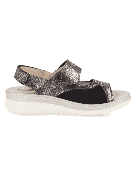 SANDALIA MALENA SANDAL NEGRO-PLATA D'Torres®, PARA PIES DELICADOS Y ANCHOS CON JUANETES