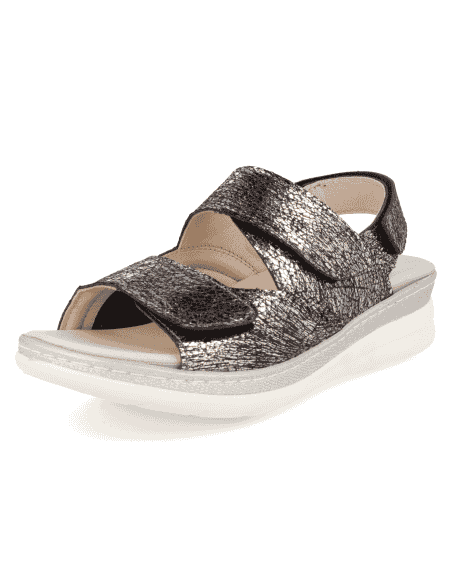 Sandalia Malena Sandal Negro-Plata D'Torres® | Horma K para Pies Anchos y Juanetes
