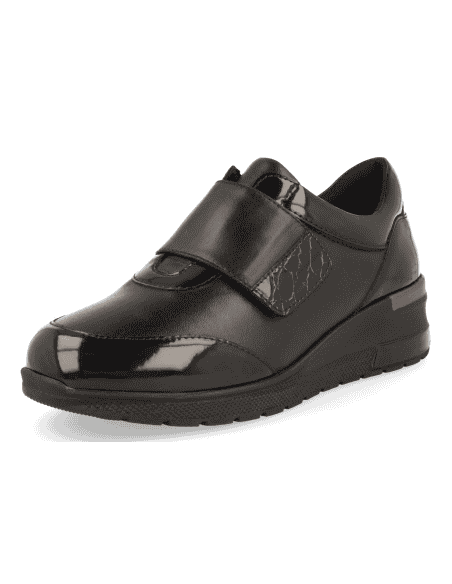SINTRA, COMFORT SHOE WOMEN BLACK PATENT LEATHER, LARGUE WIDTH AND REMOVABLE INSOLE