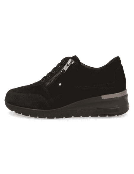 ZAPATO TOSCANA NEGRO D'TORRES® DE PIEL SERRAJE Y HORMA ANCHA, CÓMODO PARA PIES DELICADOS