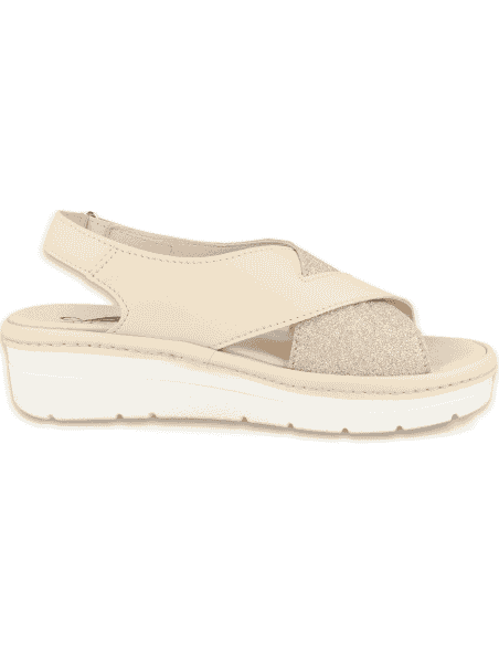 SANDALIA RUBÍ BEIGE D'TORRES@, AMPLIA, ELEGANTE Y MUY CÓMODA, CON PLANTILLA EXTRAIBLE