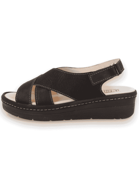 Sandalia Rubí Negro D'Torres® | Piel Adaptable, Amplia y Cómoda con Plantilla Extraíble NubeFit™