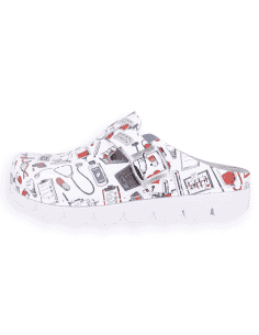 SANITARY COMFORT CLOGS, MASTER BACK STRAP WHITE ICONS