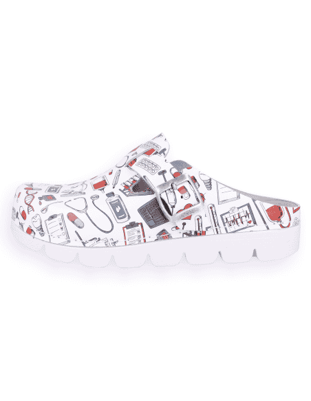 SANITARY COMFORT CLOGS, MASTER BACK STRAP WHITE ICONS