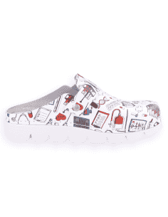 SANITARY COMFORT CLOGS, MASTER BACK STRAP WHITE ICONS 2