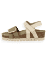 Lima Caqui-Beige | Sandalia Anatómica Cuña 4 cm Corcho | Piel Serraje | Velcro | D'Torres®