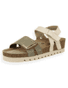 Lima Caqui-Beige | Sandalia Anatómica Cuña 4 cm Corcho | Piel Serraje | Velcro | D'Torres®