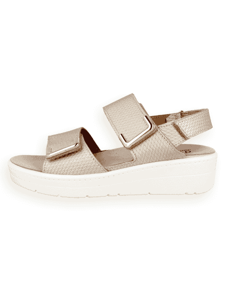 Yaiza Sandal Platino, Sandalia anatómica con plantilla extraíble y cuña de 4 cm | D'Torres®