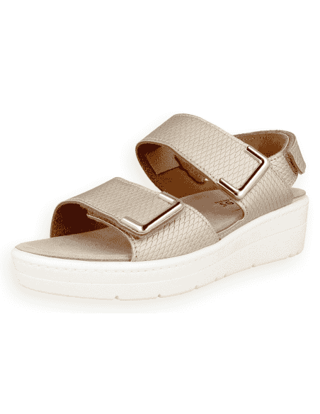 Yaiza Sandal Platino, Sandalia anatómica con plantilla extraíble y cuña de 4 cm | D'Torres®