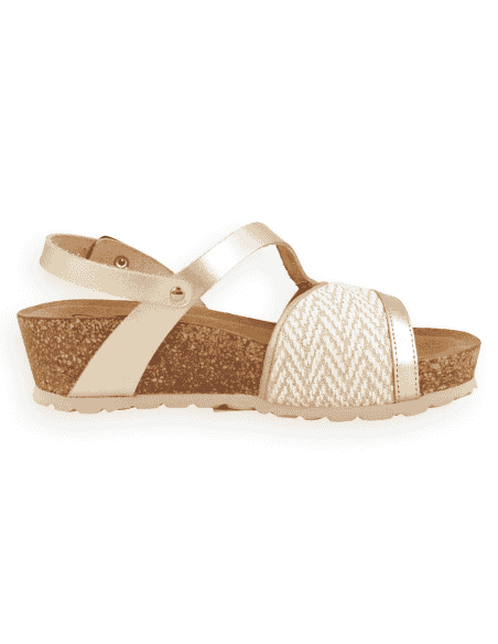 Sandalia Aria Champagne D'Torres® | Cuña Corcho, NubeFit™ y Licra para Juanetes
