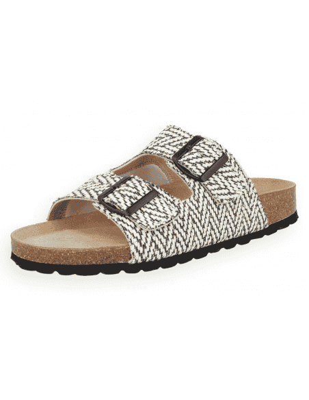 Sandália Anatómica D'Torres® Kira Preto-Branco | Extra Larga | Joanetes e Fasceíte Plantar