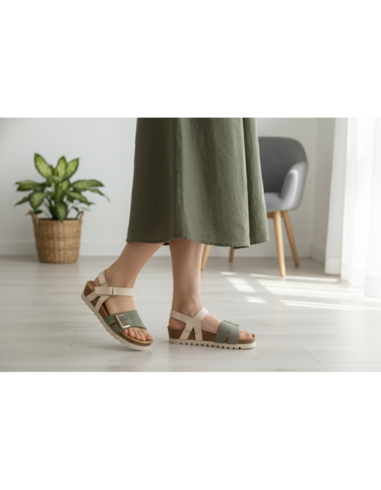 Lima Caqui-Beige | Sandalia Anatómica Cuña 4 cm...