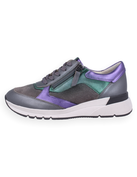 Sneakers Comfortable, Riga Grey-Metal, D'Torres. Wide Last To Incorporate Orthotic Insoles.