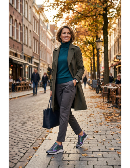 Sneakers Comfortable, Riga Grey-Metal, D'Torres. Wide Last To Incorporate Orthotic Insoles.