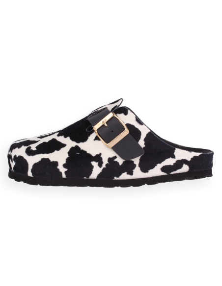 ZUECO BERLIN COW BLANCO-NEGRO D'Torres®, CÓMODO Y ELEGANTE CON PLANTA ANATÓMICA ACOLCHADA