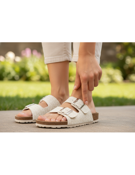 Sandalia Anatómica D'Torres® Kira Oro-Blanco | Extra Ancha | Juanetes y Fascitis Plantar