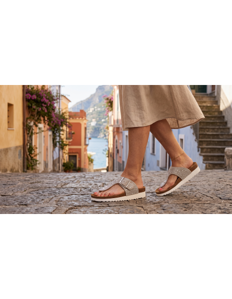 Gemma Silver Flip-Flop Sandal D'Torres® | NubeFit™ Cushioned Anatomical Footbed